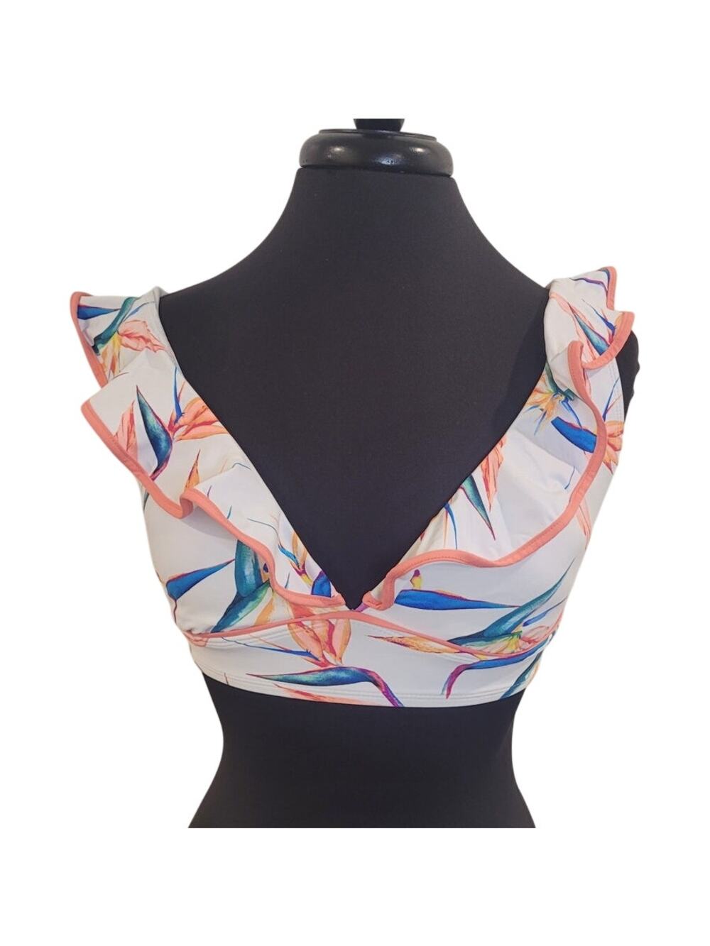 Time and Tru Bird of Paradise Bikini Top White M Swim